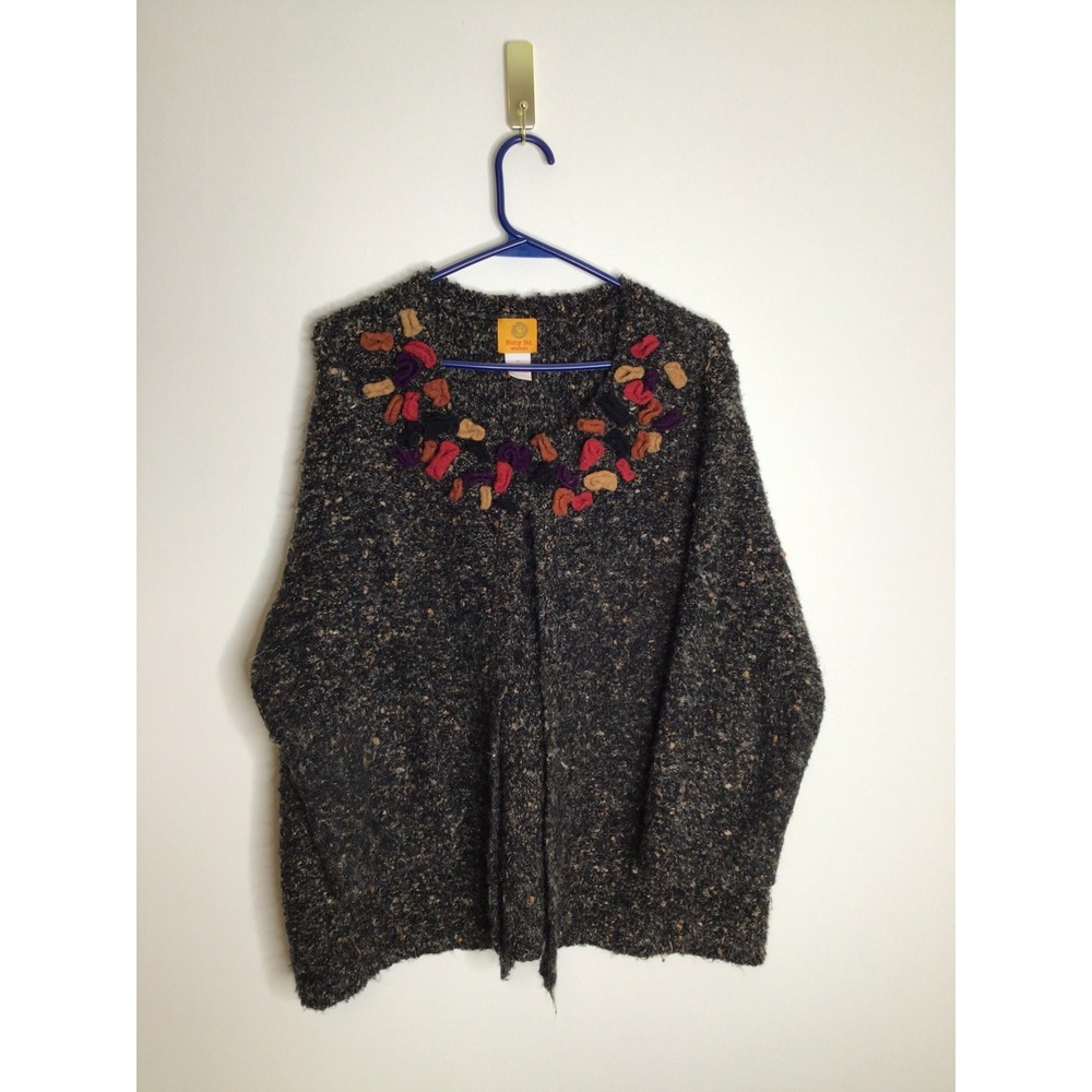 Ruby Rd Cardigan Womens 1X Gray Excellent Embellished Neck Marl Knit Sweater